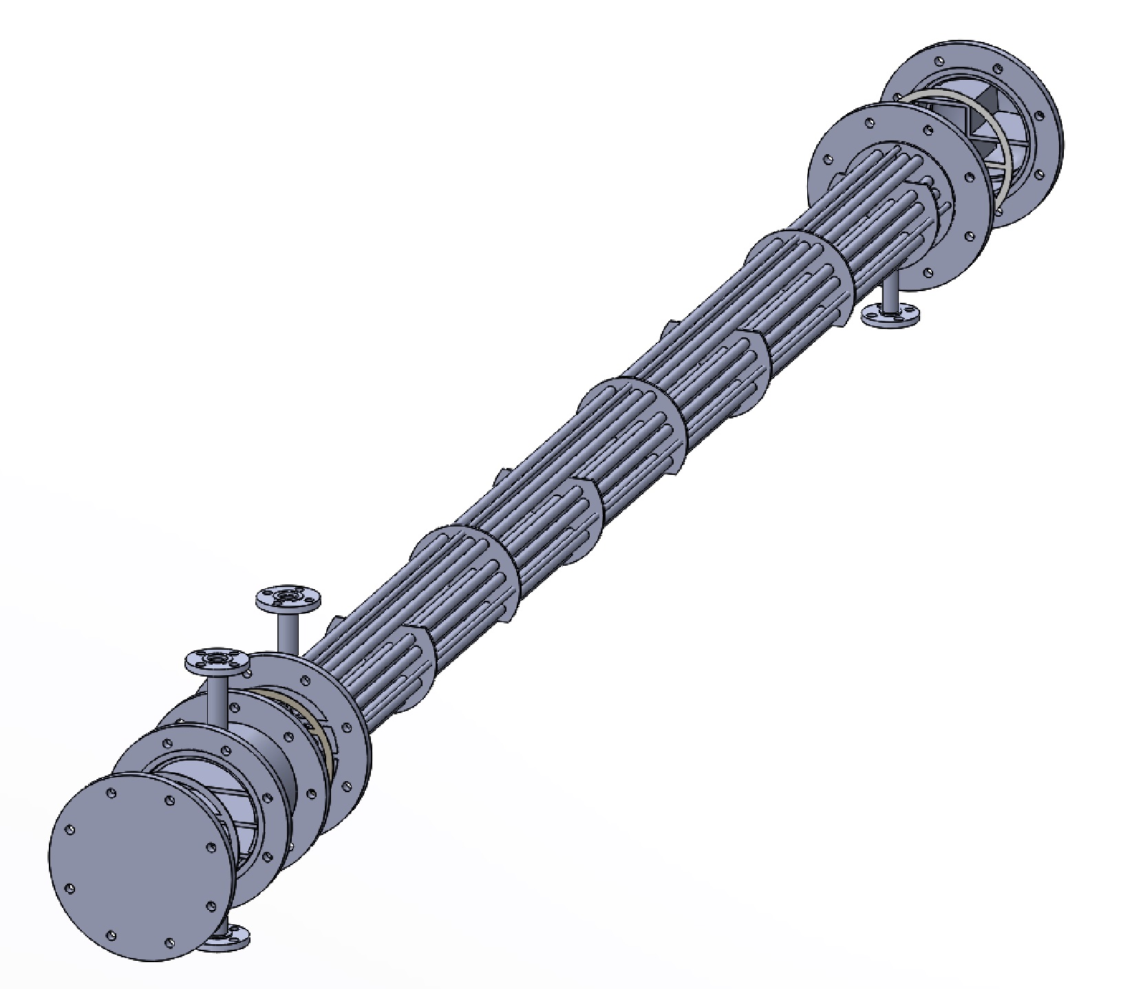 管壳式换热器。直径8英寸，6个通道
